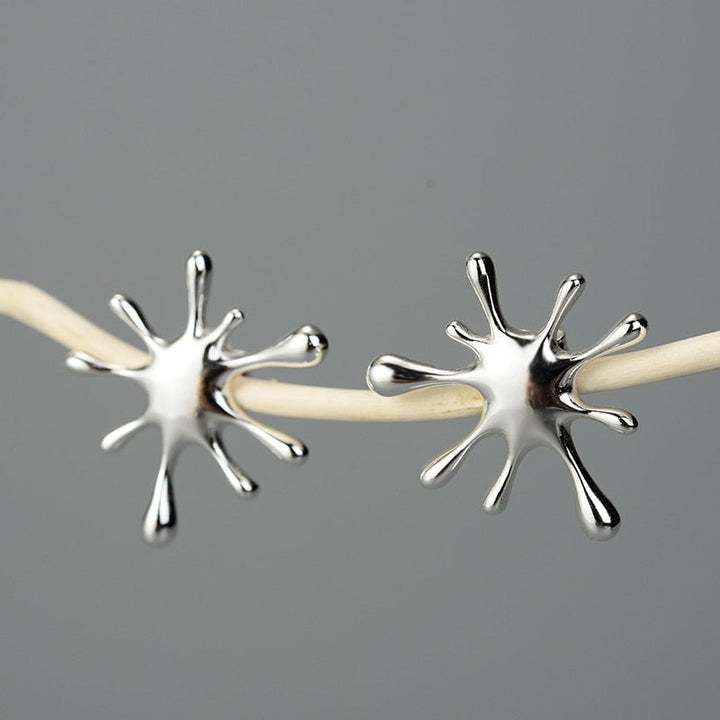 925 Sterling Silver Natural Creative Handmade Designer Fine Jewelry Splashing Metal Stud Earrings for Women - LeisFita.com