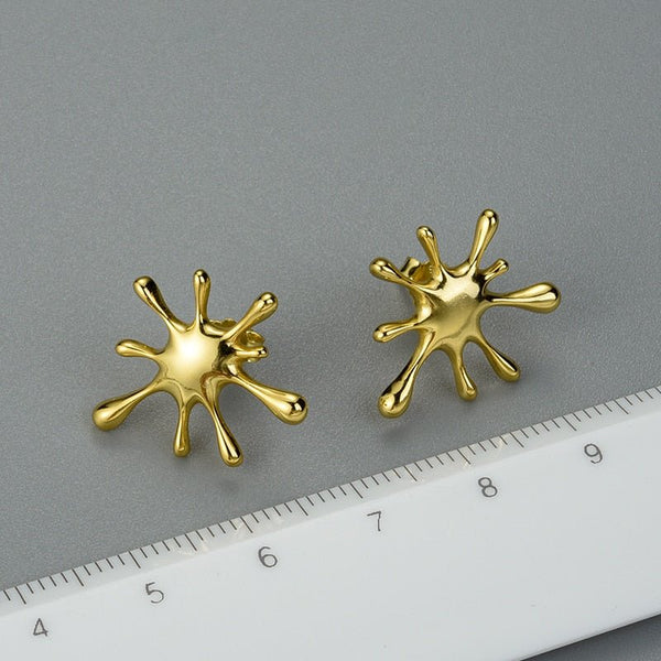 925 Sterling Silver Natural Creative Handmade Designer Fine Jewelry Splashing Metal Stud Earrings for Women - LeisFita.com