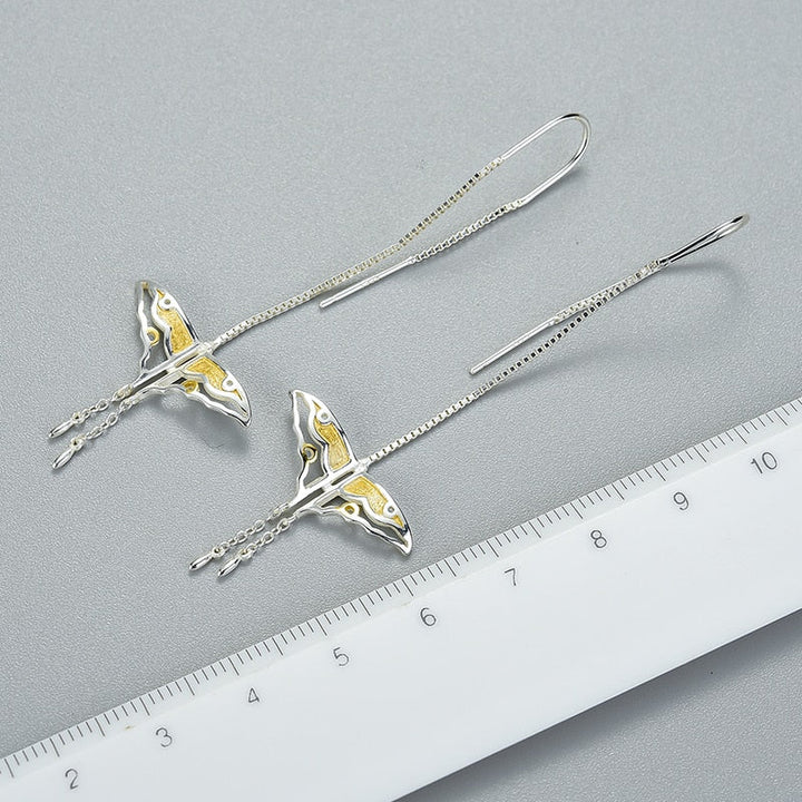 925 Sterling Silver Natural Creative Handmade Fine Jewelry Hollow Butterfly Kite Long Dangle Earrings for Women - LeisFita.com