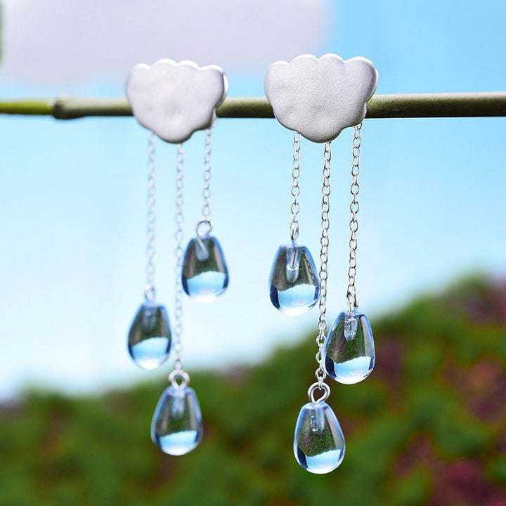 925 Sterling Silver Natural Crystal Gems Fine Jewelry Ethnic Cloud Long Tassel Drop Earrings for Women Brincos - LeisFita.com