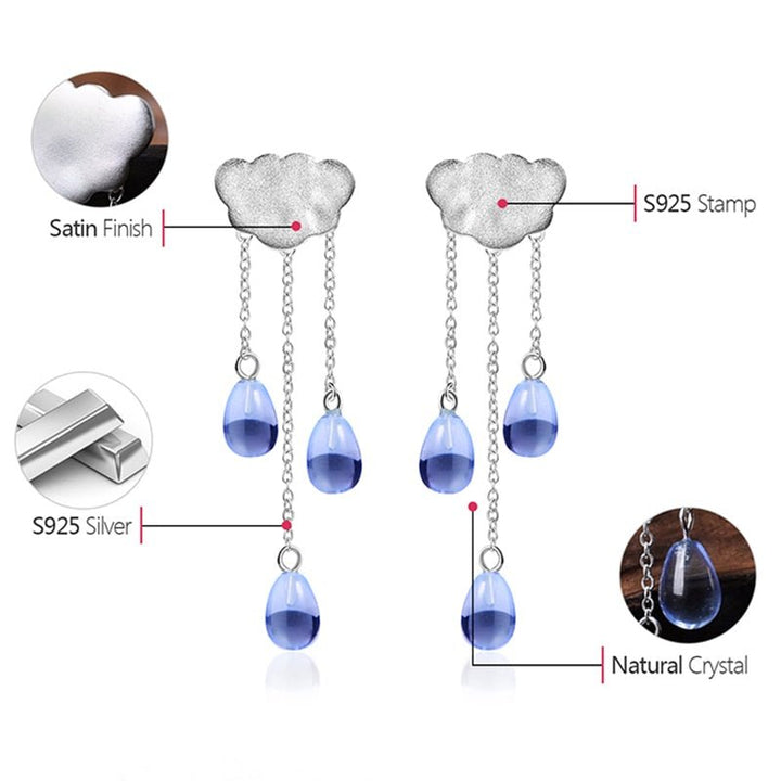 925 Sterling Silver Natural Crystal Gems Fine Jewelry Ethnic Cloud Long Tassel Drop Earrings for Women Brincos - LeisFita.com