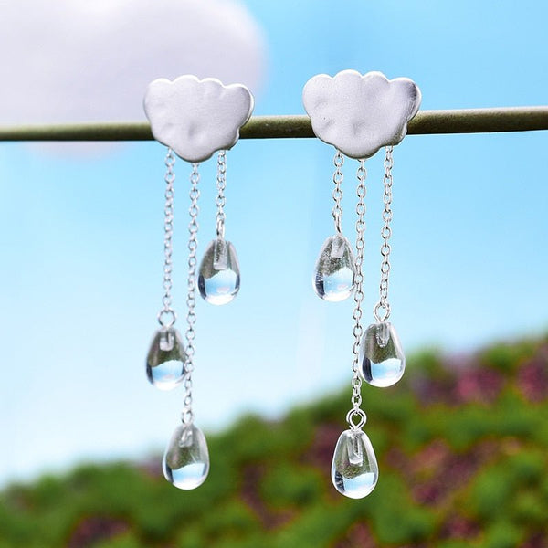 925 Sterling Silver Natural Crystal Gems Fine Jewelry Ethnic Cloud Long Tassel Drop Earrings for Women Brincos - LeisFita.com