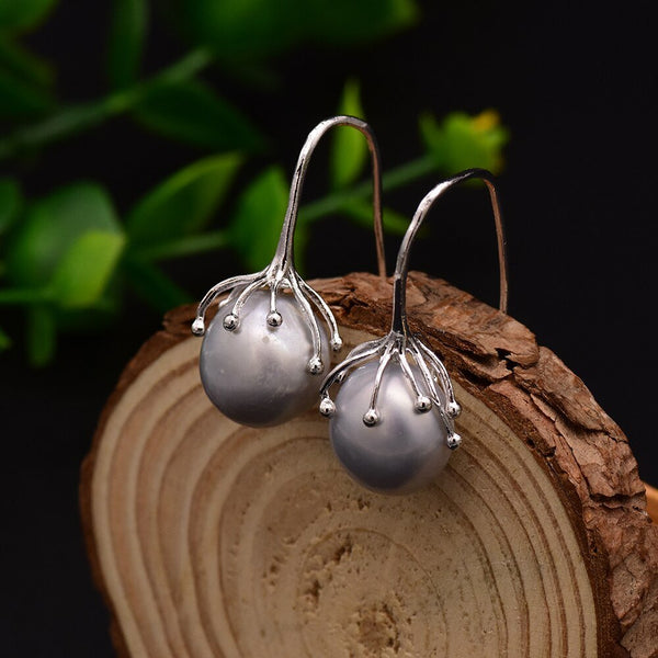 925 Sterling Silver Natural Fresh Water Gray Pearl Earrings For Women Girl Engagement Ear Pin Korean Jewelry GE0335D - LeisFita.com
