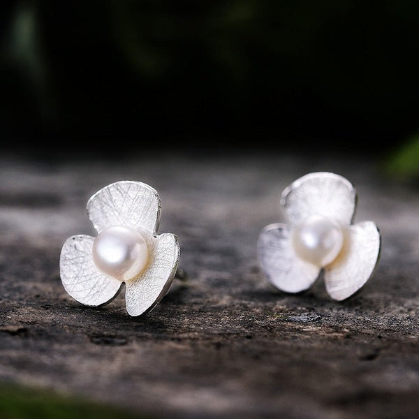 925 Sterling Silver Natural Pearl Earrings Fine Jewelry 18K Gold Clover Flower Stud Earrings for Women Brincos