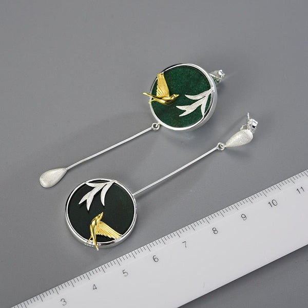 925 Sterling Silver Swallow and Willow in Spring Wind Earrings for Women Fine Jewelry