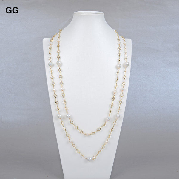 Jewelry White Round Keshi Pearl Crystal Chain Necklace Trendy Gold Color Chain For Women Charm Jewelry