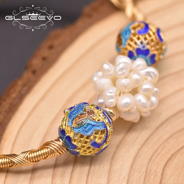 Natural Pearl Cloisonne Globular Bracelet Woman Personalized Charm Handmade Luxury Fashion Fine Wedding Jewelry GB0932
