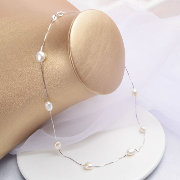 Baroque Natural Pearl Necklace For Women with 925 Sterling Silver Chain 6-7mm Freshwater Pearl Fashion Jewelry