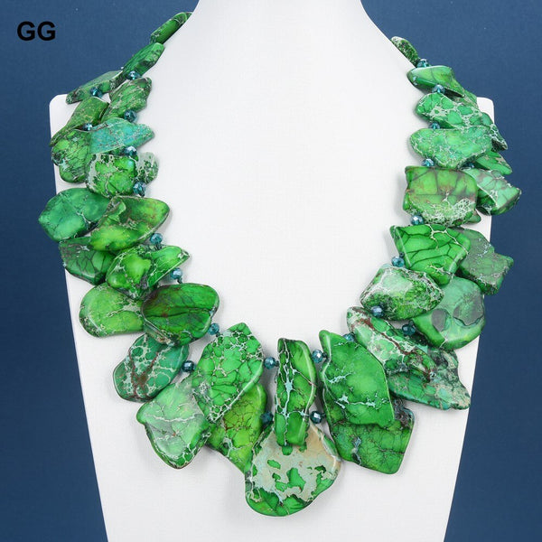 Jewelry 2 Strands Natural Green Sea Sediment Imperial Jasper Crystal Necklace For Women