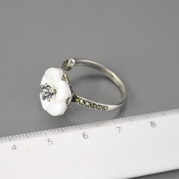 Real 925 Sterling Silver Handmade Creative Designer Fine Jewelry Vintage Adjustable Exclusive Flower Rings for Woman