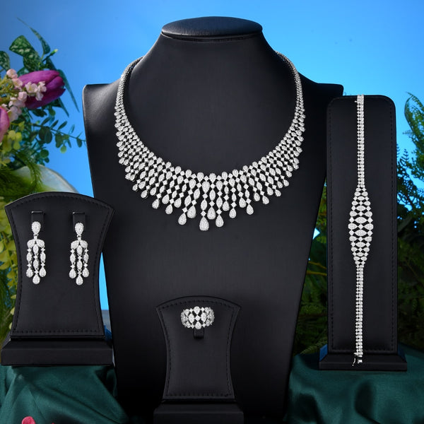 New Trendy 4PCS Full Micro CZ Luxury African Jewelry Set For Women Wedding Party Zircon Crystal Indian Neckalce Earring