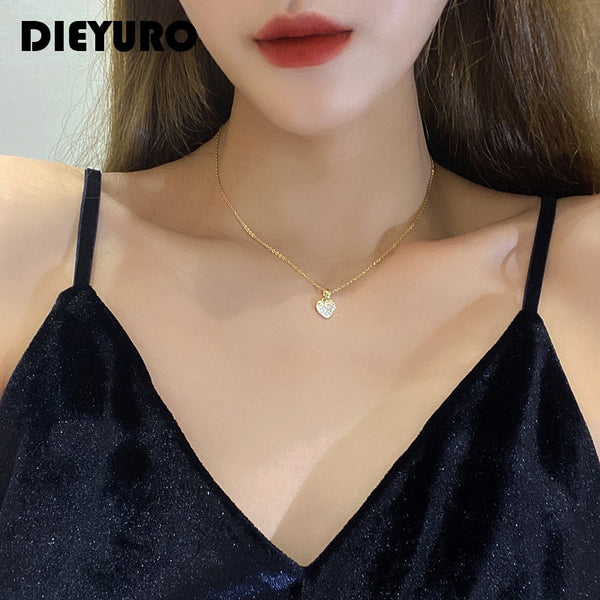 Stainless Steel Fashion Light Luxury Trend Necklace Simple Love Rhinestone Clavicle Chain Cold Wind Creative Pendant