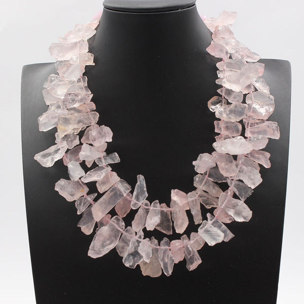 Jewelry 2 Strands Natural Rose Quartz Rough Faceted Pink Crystal Necklace Handmade For Women