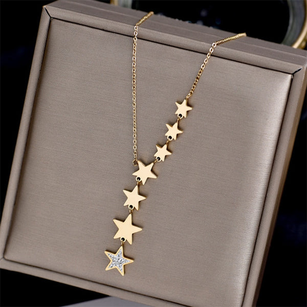 Stainless Steel Gold Color Multip Stars Zircon Necklace For Women Chain Choker Necklace 2021 Trend Fashion Jewelry Gift