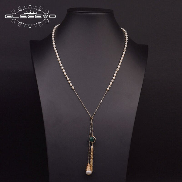 Natural Freshwater Pearl Adjustable Tassel Long Pendant Necklace For Women Wedding Sweater Chain Luxury Jewelry GN0182