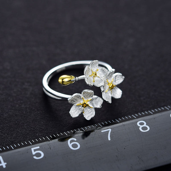Wedding Fresh Elegant Forget-me-not Flower Adjustable Rings for Women Real 925 Sterling Silver Jewelry 2022 Trend New
