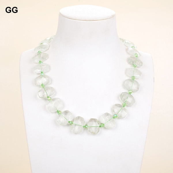 Jewelry Natural Prasiolite Green Amethyst Chunky Rectangle Necklace