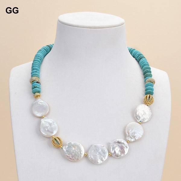 Jewelry  Freshwater White Keshi Pearl Blue Turquoise Necklace Women Jewelry