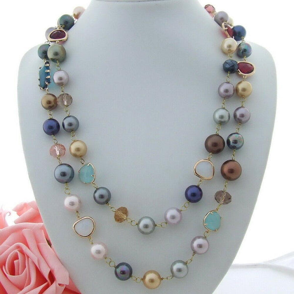 Multi color round Sea Shell Pearl Crystal long Necklace Fashion Beautiful Girls women gift