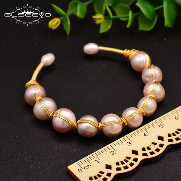 Original Design Natural Fresh Water Purple  Pearl Handmade Open Bangle For Women Bride Wedding Luxury Jewelry GB0117