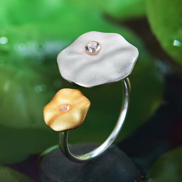 Real 925 Sterling Silver Natural Gemstone Handmade Designer Fine Jewelry Morning Dew on Lotus Leaves Rings for Women