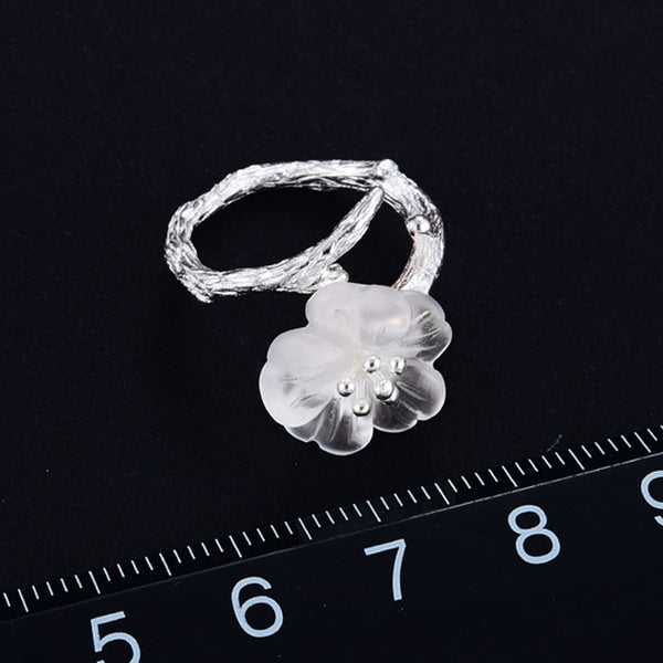 Real 925 Sterling Silver Natural Gemstones Fine Jewelry Cute Flower in the Rain Ring Open Rings for Women Accessories