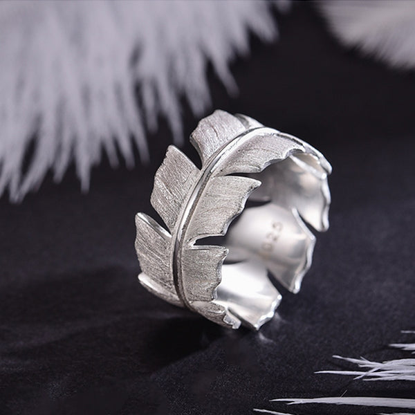 Real 925 Sterling Silver Natural Original Handmade Designer Fine Jewelry Elegant Soft Feather  Rings for Women Bijoux