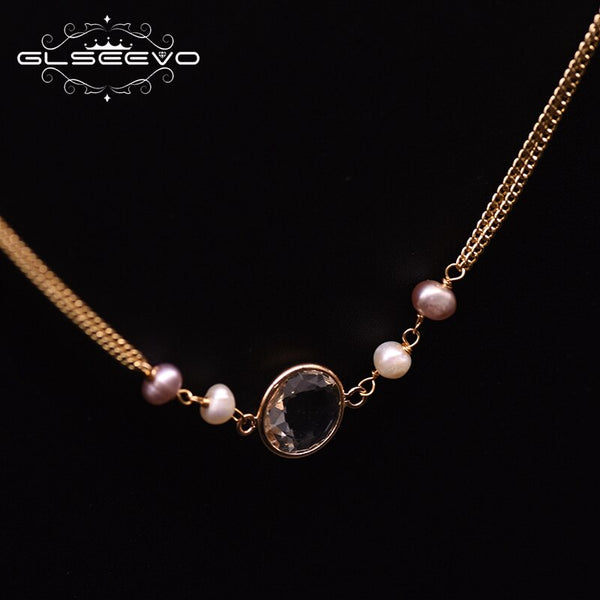 Natural Fresh Water Pearl  Long Necklace Zircon Women Luxury Sweater Chain Fine Jewelry Party Valentines Day Gift GN0184