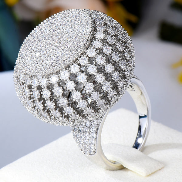 Trendy Disco Ball Big Bold Statement Ring for Women Cubic Zircon Finger Rings Beads Charm Ring Bohemian Beach Jewelry