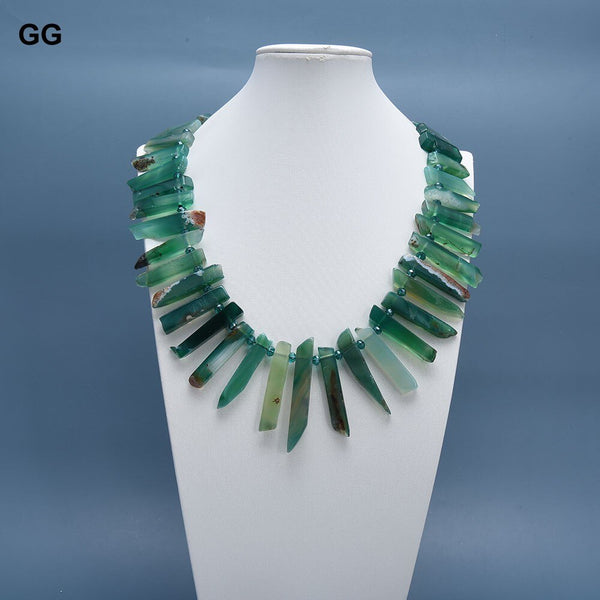 Jewelry Natural Green Agate Side hole Branch Shape Green Crystal Necklace For Women
