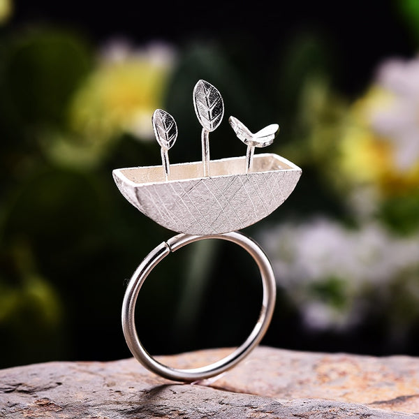 Real 925 Sterling Silver Natural Handmade Original Designer Fine Jewelry My Little Garden Open Female Rings Bijoux