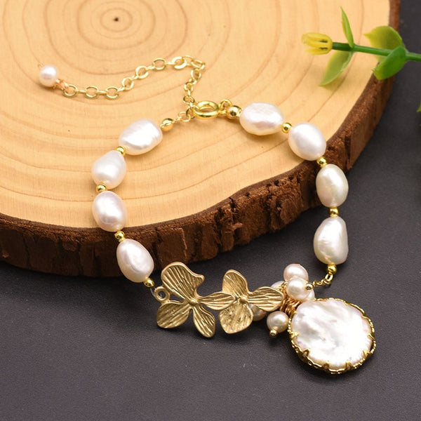 Natural Fresh Water White Tahitian Pearl Flower Bracelets For Women Girl Bracelet Luxury Fine Jewelry Birthday GB0184