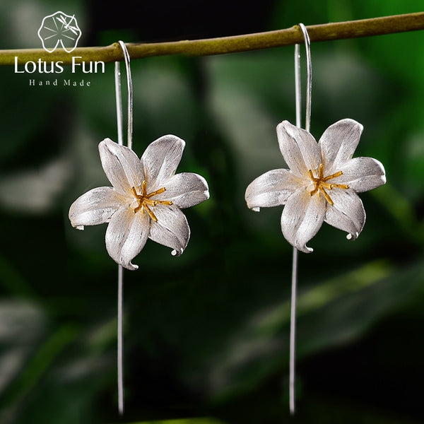 Lotus Fun 18K Gold Lily Flower Dangle Earrings Real 925 Sterling Silver Handmade Designer Fine Jewelry Earrings for Women Bijoux