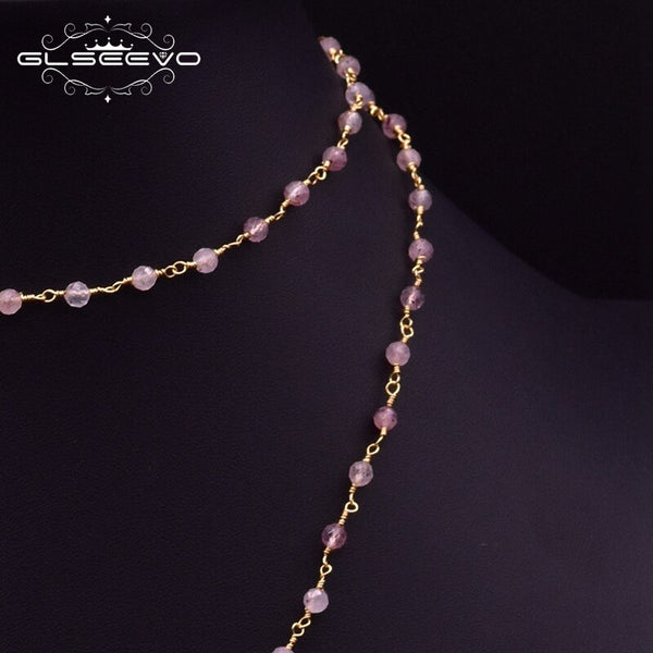 Natural Pink Crystal Natural Baroque Pearl Pendant Long Necklace For Girls Birthday Cute Jewellery Bijoux Femme GN0216B