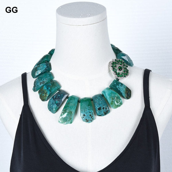 Jewelry Top-Drilled Green Agate Green CZ Paved Connector Onyx Clasp Necklace Handmade For Women