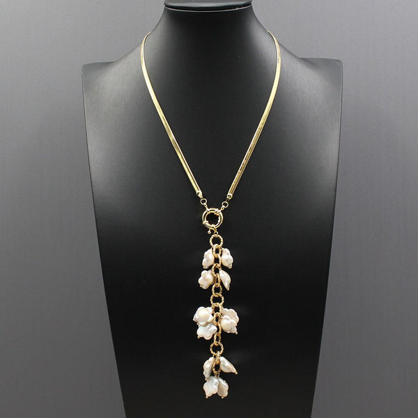 Jewelry Natural Cultured White Flower Keshi Pearl Gold plated Chain Choker Necklace Handmade For Women