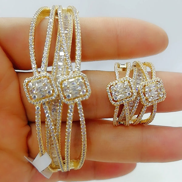 Luxury 2PCS Dubai Bangle Ring Set Fashion Jewelry Sets For Women Wedding Engagement brincos para as mulheres 2022