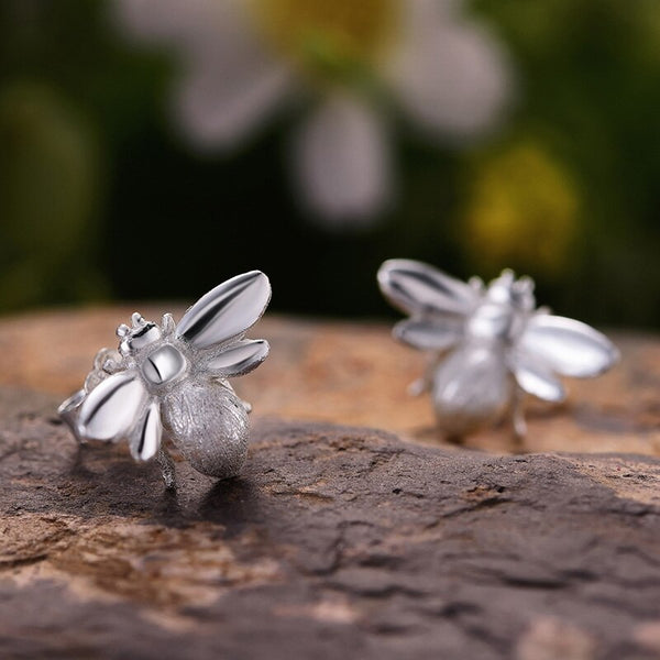 925 Sterling Silver Bee Earrings Natural Designer Fine Jewelry Cute 18K Gold Honeybee Stud Earrings for Women