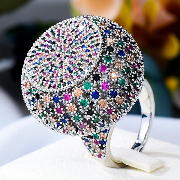Trendy Poppy Ball Big Bold Statement Ring for Women Cubic Zircon Finger Rings Beads Charm Ring Bohemian Beach Jewelry