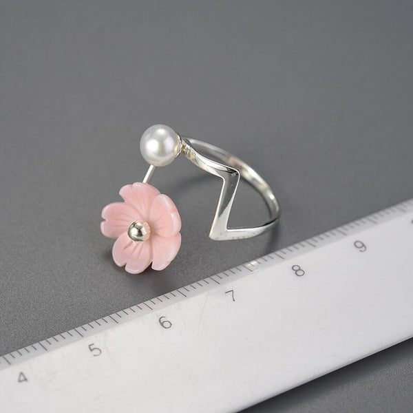 Real 925 Sterling Silver Natural Pearl Creative Fine Jewelry Flower Ring Minimalism Irregular Rings for Women Gift