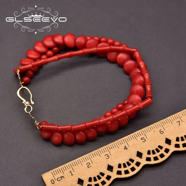 Natural Coral Multi-Layered Bracelet Charm Woman-Style Handmade Design Wedding Birthday Luxury Bracelet Jewelry GB0957