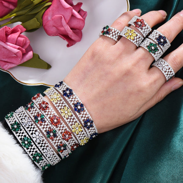 Luxury Trendy Saudi Arabia Bangle Ring Set Jewelry Sets For Women Wedding Engagement brincos para as mulheres 2019