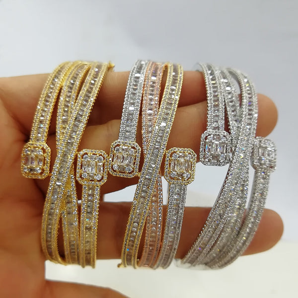 Maxi Size Crossover 3 colors Bracelet Bangle For Women Wedding Party Zircon Crystal Engagement DUBAI Bridal Jewelry Gifts