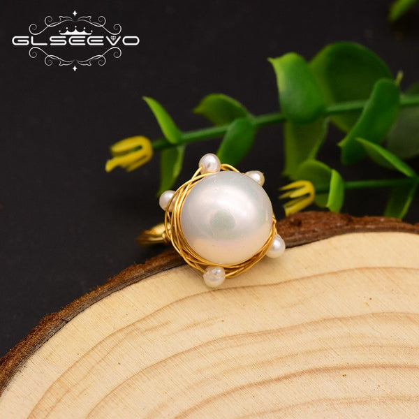 Original Design Handmade Ring For Women Natural Freshwater Pearl Wedding Fine Jewelry anillos mujer GR0236