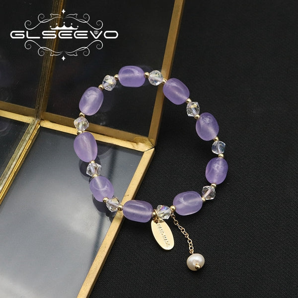 Purple Stone Natural Pearls Stretch Bracelet For Woman Retro Fashion Popular Luxury Wedding Jewelry Gifts For Friends