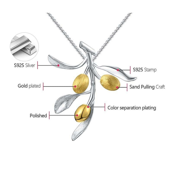 Luxury Olive Leaves Branch Fruits Pendant Fashion Real 925 Sterling Silver Necklace for Women Vintage Jewelry 2022 New
