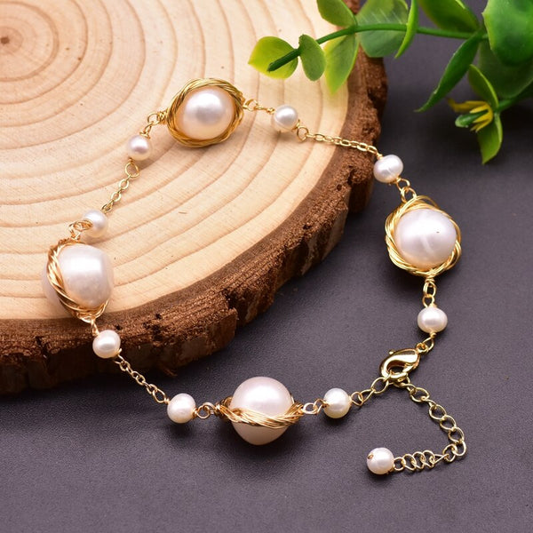 Natural Fresh Water Pearl charm Bangles For Women Adjustable Bracelets Pulseras Handmade Fine Luxury Jewellery GB0104
