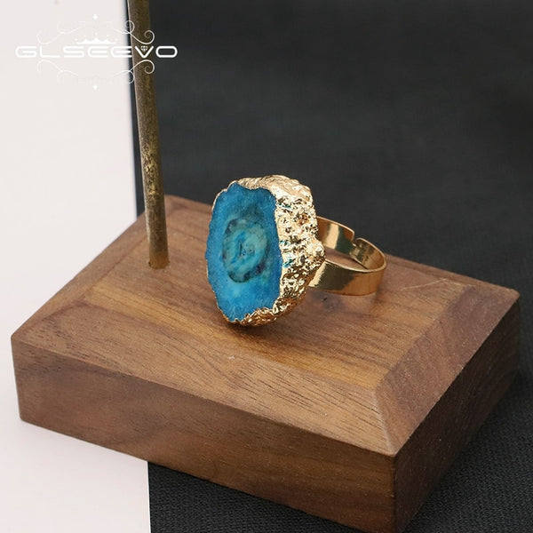 Lake Blue Natural Stone korean Fashion Woman Ring Elegance Charm Retro Luxury Jewelry Christmas Gifts
