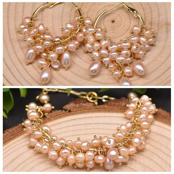 Natural Pink Small Pearls Bracelet Earring Set Woman Luxury Fashion Customizable Accessories Wedding Bride Party Gift