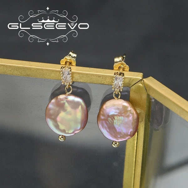 925 silver High Sense Simple Pink  Baroque Pearl Elegance Drop Earrings White Zircon Women Fashion Cute Wedding Jewelry